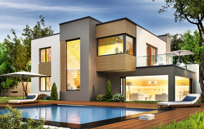 Modern,House,With,Terrace,And,A,Swimming,Pool ,3d,Rendering